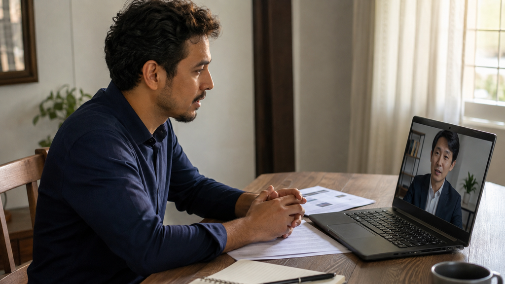 Candidato no Brasil participando de entrevista on-line para emprego no Japão