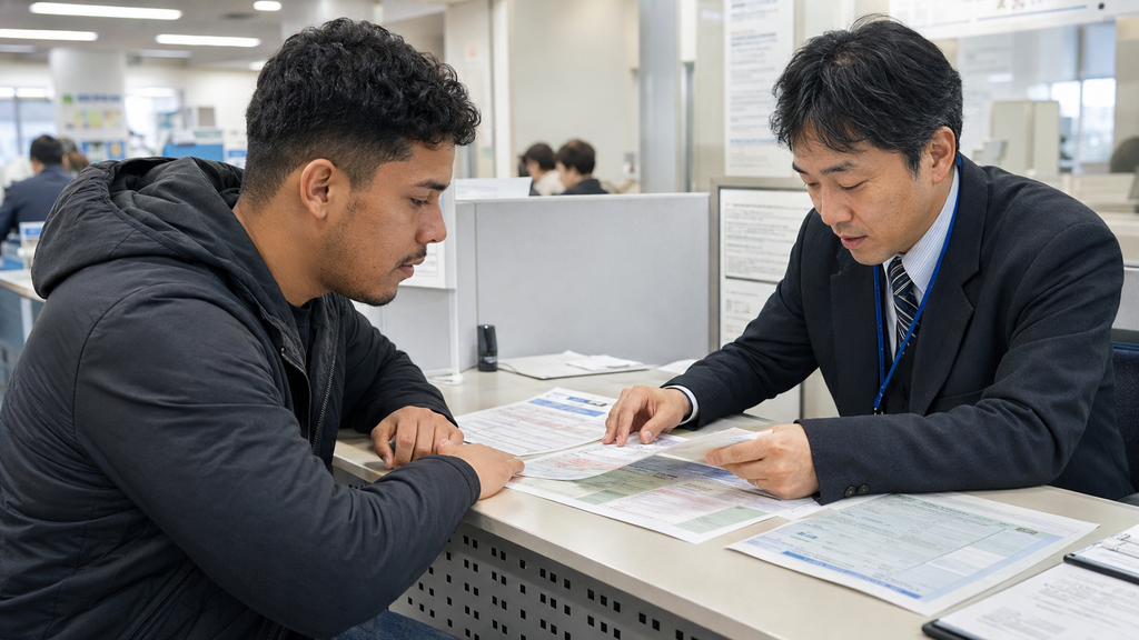 Trabalhador estrangeiro recebendo orientação para procurar emprego no Japão