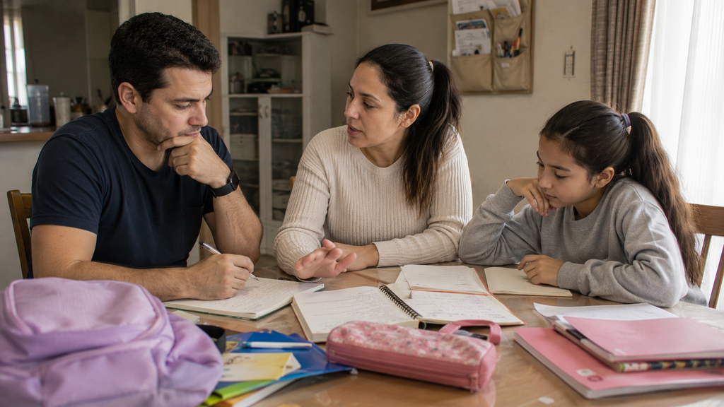 Família brasileira avaliando opções de educação para os filhos no Japão.